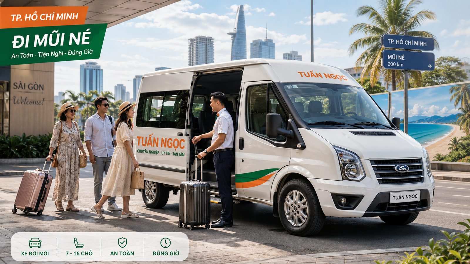 Xe Tuấn Ngọc đón khách đi Mũi Né